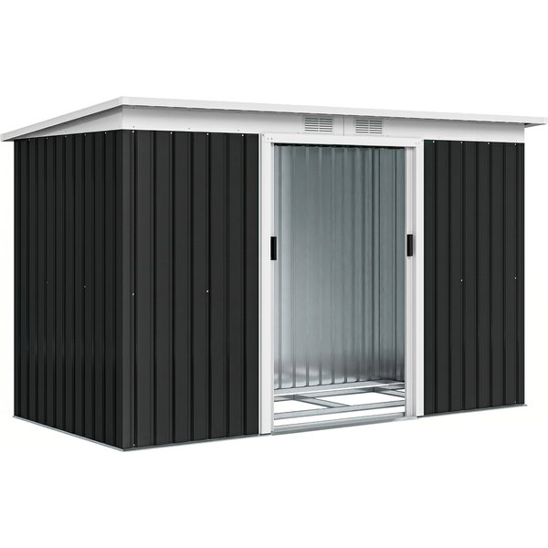 Outsunny Metal Garden Shed, Galvanised Steel Outdoor Storage Shed with Sliding Doors Vents & Foundation, Lawn Dark Gray | Aosom Ireland