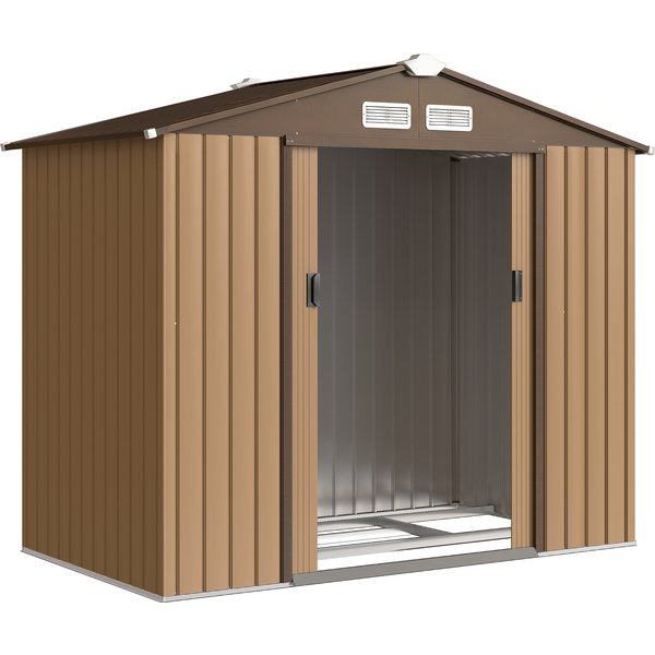 Outsunny Steel Garden Shed, Lockable Storage Shed with Foundation Kit and Ventilation, 2 x 2 m, Yellow | Aosom Ireland