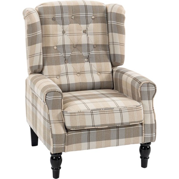HOMCOM Wingback Accent Chair, Linen-Look Fabric Armchair with Thick Spring Cushion, High Back, Khaki Plaid | Aosom Ireland