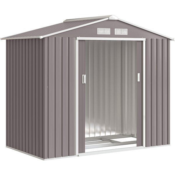 Outsunny Metal Garden Shed, Galvanised Steel Outdoor Storage Tool Shed with Lockable Doors Vents, Grey | Aosom Ireland
