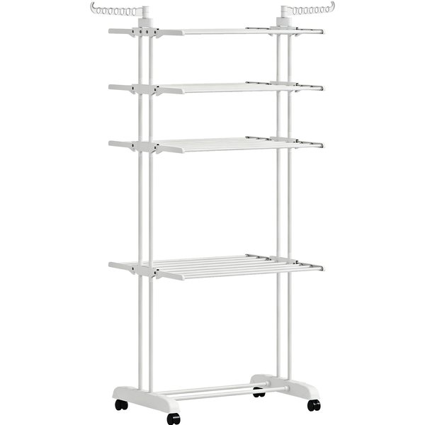 HOMCOM Klappbarer Wäschetrockner 5 Ebenen mit Rollen, Wäschetrockner für Innen mit Seitenflügeln, Stahlrahmen, für Innen und Außen, 73 x 64 x 172 cm, blanc Aosom