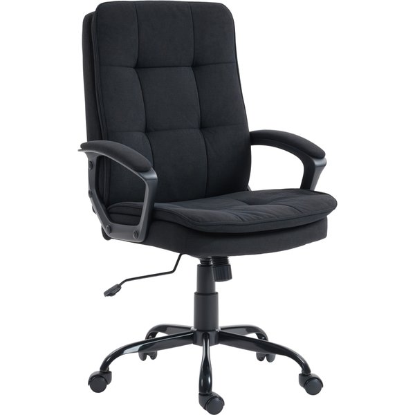 Homcom Chaise De Bureau Ergonomique En Tissu Effet Lin, Hauteur RéGlable, Fonction Bascule, Capacité 120 Kg, Noir-image