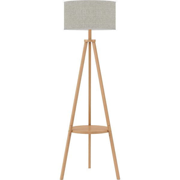 HOMCOM Bedside Light, Tripod Floor Lamp with Storage Shelf and Linen Shade for Living Room, 160cm, Natural Wood Colour | Aosom Ireland
