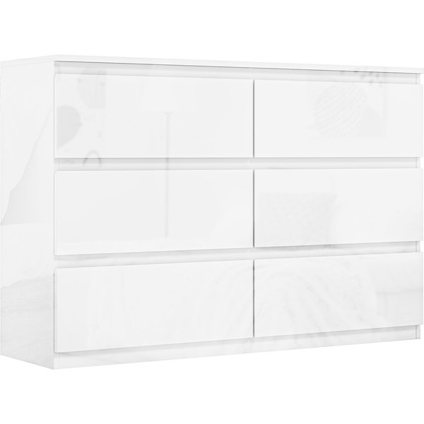 Homcom Commode 6 Tiroirs En Bois, Commode Pour Chambre Moderne Et Polyvalente, 112X34X75 Cm, Blanc-image