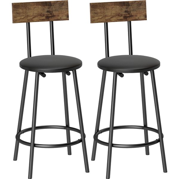 HOMCOM 2er-Set Barhocker, Hohe Küchenhocker mit Rückenlehne und Fußstütze, PU-bezogen, Metallgestell, Sitzhöhe 60 cm, Schwarz Aosom