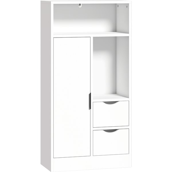 HOMCOM Slim-Badezimmerschrank, platzsparender Badschrank mit 2 Schubladen, offenen Fächern, verstellbaren Böden, Standschrank für Esszimmer, Salon, Wohnzimmer, Küche, 50x25x100 cm, Weiß Aosom