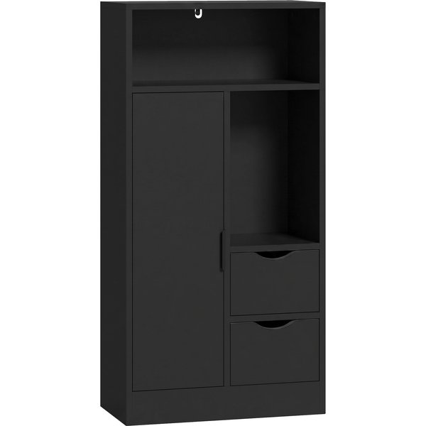 HOMCOM Slim-Badezimmerschrank, platzsparender Badschrank mit 2 Schubladen, offenen Fächern, verstellbaren Regalen, Stand-Schrank für Esszimmer, Wohnzimmer, Küche, 50x25x100 cm, Schwarz Aosom