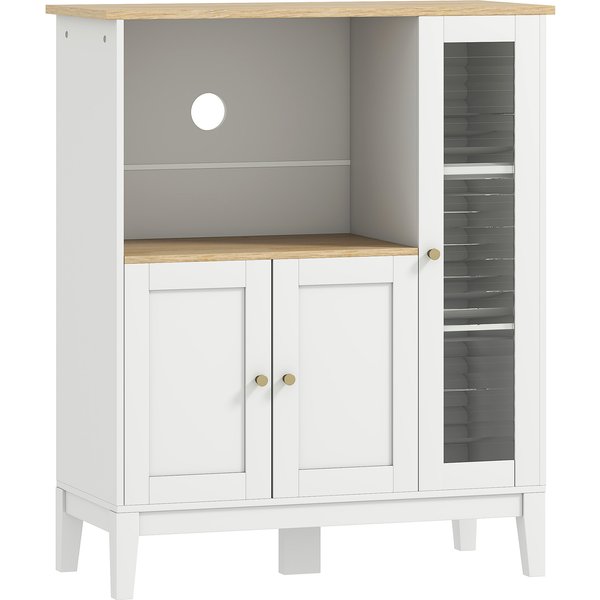 Homcom Meuble Armoire Micro-Ondes Pour Cuisine Avec 1 Niche, 3 Portes Passe-CâBles 80 X 35 X 97 Cm Blanc Et Aspect Bois-image
