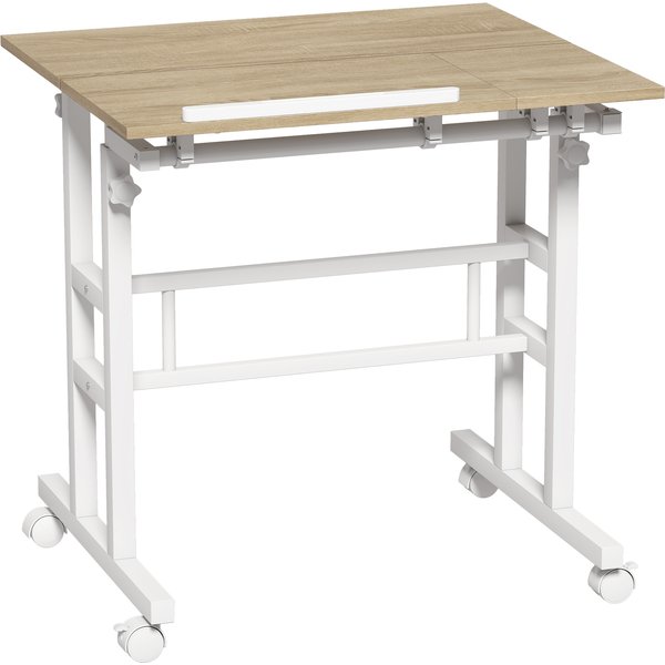 HOMCOM Sitz-Steh-Schreibtisch, höhenverstellbarer Schreibtisch 70 x 60 cm, Computertisch auf Rollen mit neigbarer Platte, Arbeitsplatz für Schlafzimmer, kleine Räume, braun Aosom