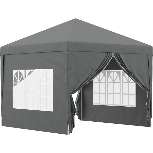 Outsunny Tonnelle Tente De RéCeption Barnum Pop-Up Pliant 3 X 3 M 4 Parois Amovibles + Sac De Transport Gris-image