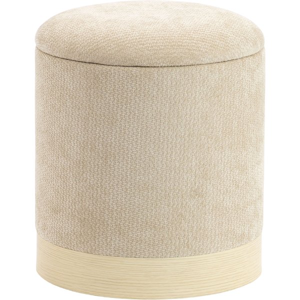 HOMCOM Aufbewahrungs-Pouf, runder Chenille-Hocker, Fußhocker mit Metallbasis in Holzoptik, für Schlafzimmer, Flur, Wohnzimmer, belastbar 120 kg, Ø 38 x 45 cm, beige Aosom