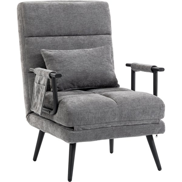 Homcom Fauteuil-Lit, Fauteuil Simple Pliable Chenille 3-En-1 Avec Dossier Click-Clack, Gris-image