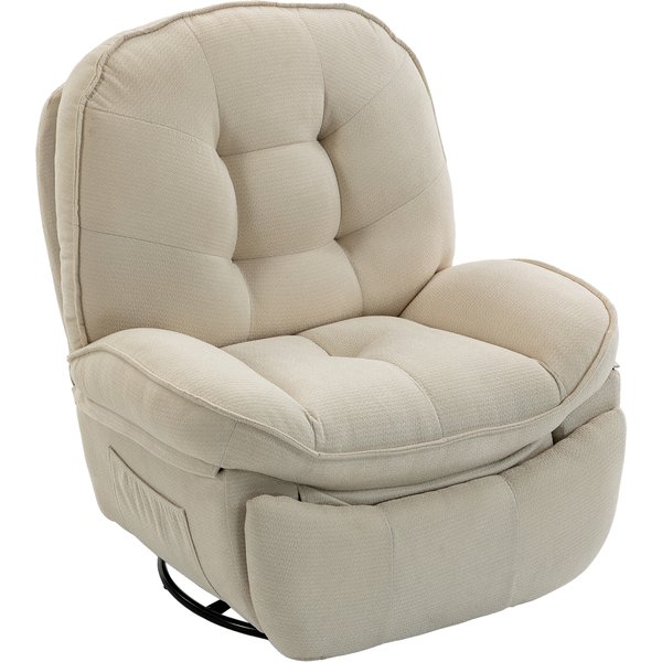 Homcom Fauteuil Relax En Chenille, RéGlable Manuellement, Fauteuil Pivotant 360° Et à Bascule Avec Assise Large, Dossier Haut, Blanc CrèMe-image