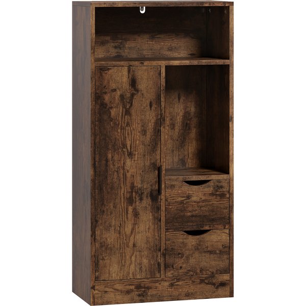 Homcom Meuble De Salle De Bain Slim Avec Tiroirs, Compartiments Ouverts, Marron Rustique-image