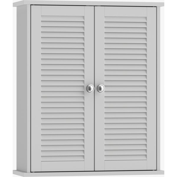 HOMCOM Wandschrank für Badezimmer, hängender Aufbewahrungsschrank mit 2 Lamellentüren und verstellbarem Fach, hängender WC-Schrank, 51 x 18 x 61 cm, weiß Aosom