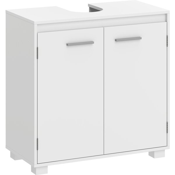 Homcom Meuble Sous-Vasque, Meuble De Salle De Bain Moderne Autoportant Avec DéCoupe En U, éTagèRe RéGlable, Blanc-image