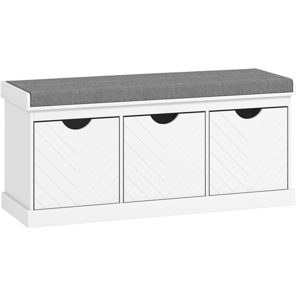 HOMCOM Schuhbank für Diele, Aufbewahrungsbank mit 3 herausnehmbaren Schubladen und gepolstertem Sitzkissen in Leinenoptik, moderner Stil, für Flur/Diele, 105 x 35 x 47 cm, weiß Aosom