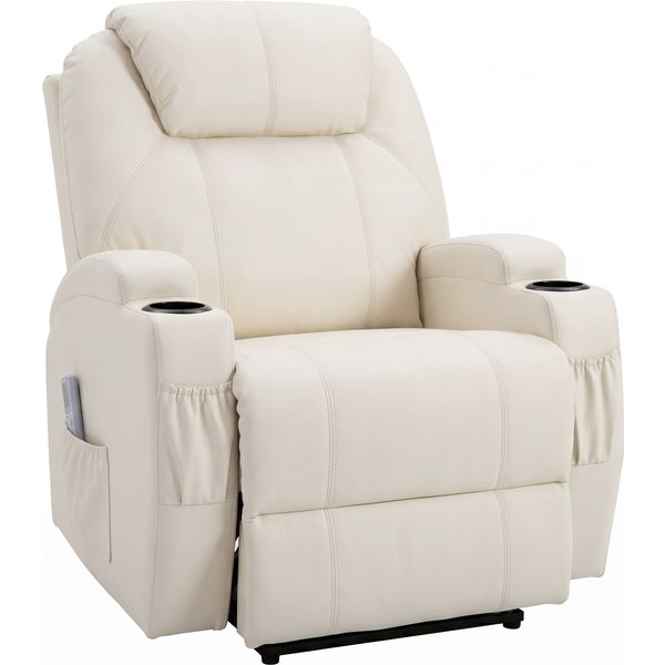 Homcom Fauteuil Massant Et Relaxant Avec Dossier Inclinable, Repose-Pied, ÉLectrique RevêTement SynthéTique, CrèMe Aosom France-image
