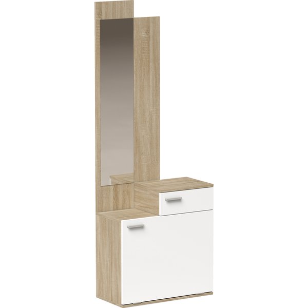 Homcom Meuble D'entréE Avec Miroir Range-Chaussures Basculant Assise Tiroir Petite Table 61X30X170 Cm Blanc-image