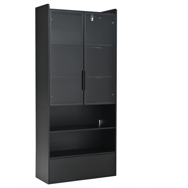 Vitrine-Hochschrank, App-steuerbarer LED-Beleuchtung, 6 Ablagen, 80x34x180 cm, Schwarz