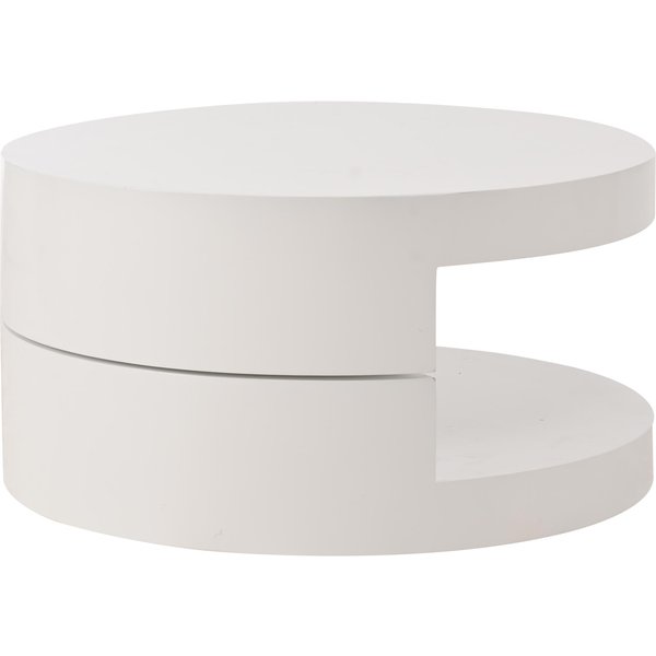 Zylindrischer Couchtisch mit 360° drehbarer Tischplatte, LED-Lichtstreifen, 2-Schicht-Aufbau, 70x70x35,5 cm, Weiß