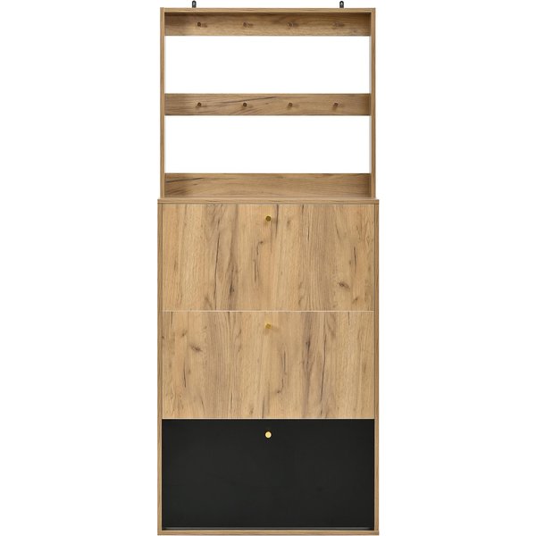 Moderner Schuhschrank mit Haken, höhenverstellbare Trennplatten, kippsichere Konstruktion, 75x24x180 cm, Naturfarbe