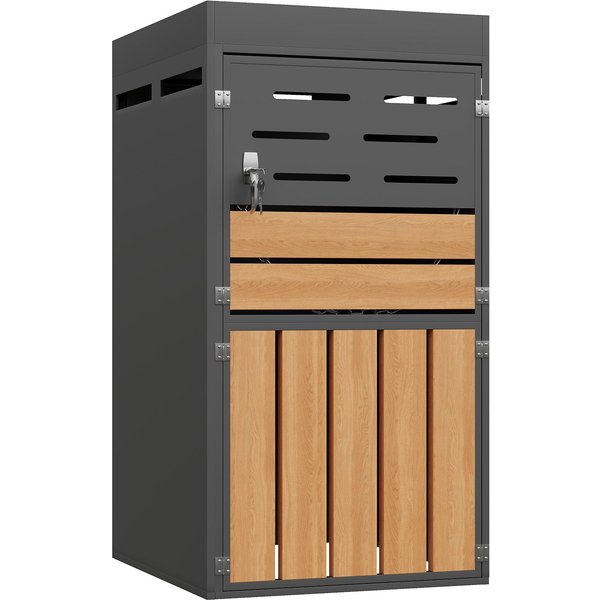 Multifunktionaler Außenschrank 2-in-1 mit integriertem Pflanzkasten und Mülltonnenfach, ohne Abfalleimer, 66x80x128 cm, Grau