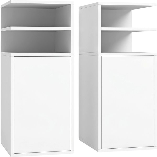 Homcom Lot De 2 Tables De Chevet Pour Chambre Avec Porte, Compartiments Ouverts Pour Petits Espaces 25X30X60 Cm Blanc-image