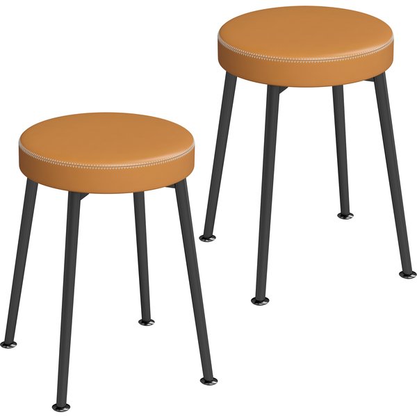 HOMCOM 2er-Set runde Esszimmerstühle, stapelbare Küchenstühle mit gepolsterter PU-Sitzfläche, Stahlfüße, für Wohnzimmer, Zuhause, braun und schwarz Aosom