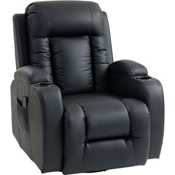 HOMCOM PU Leather Recliner Chair, Recliner Armchair with Extended Footrest, Cup Holders and Side Pockets, Black | Aosom Ireland