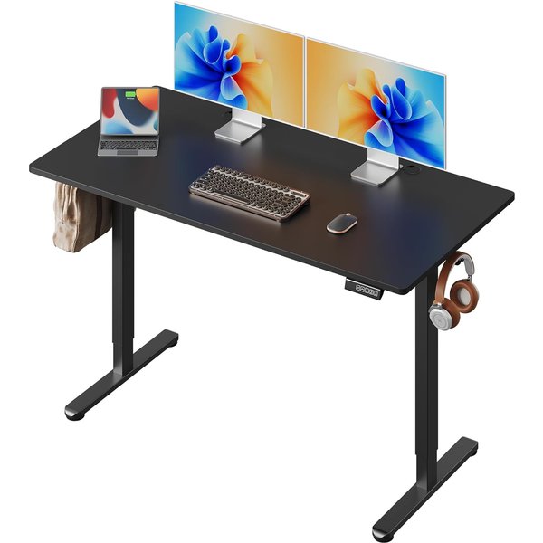 DEVAISE höhenverstellbarer Schreibtisch 140×70 cm, einteilige Tischplatte, leiser Motor mit 3-facher Höhenspeicherung, ergonomischer Sitz-Steh-Tisch für Büro, Schwarz