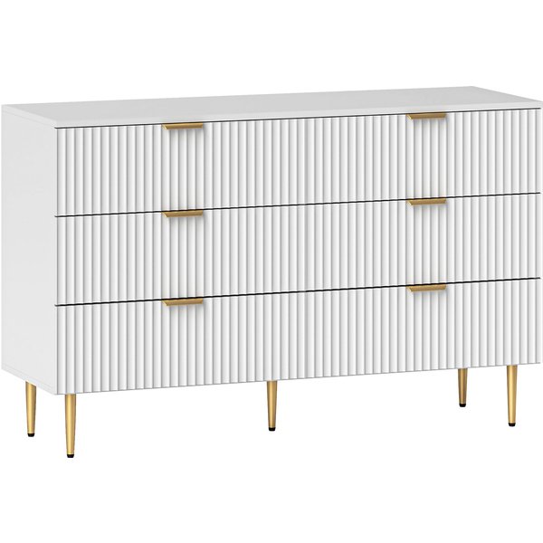 HOMCOM Kommode 6 Schubladen für Schlafzimmer, moderne Kommode mit Griffen und 5 goldenen Beinen, platzsparende Kommode für Flur/Wohnzimmer/Eingang, 120x40x76.5cm, Weiß Aosom