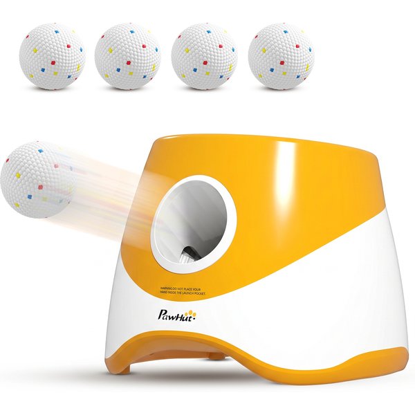 PawHut Automatic Dog Ball Launcher with 5 ETPU Balls 5.8 cm, 3 Distance Settings 6/10/14 m, Orange | Aosom Ireland