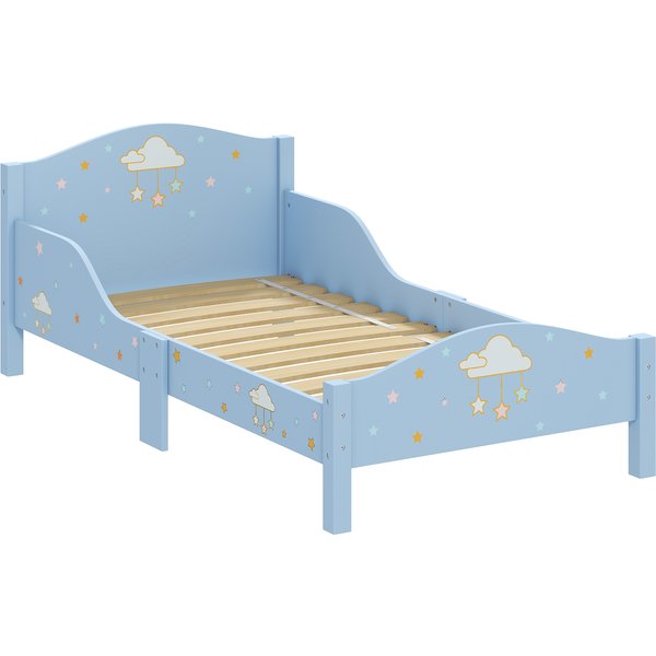 AIYAPLAY Montessori-Kinderbett 3-6 Jahre, 146x76.5 cm Einzelbett mit Absturzsichernden Seiten und Lattenrost, Wolken- und Sternform aus Holz für Kinderzimmer, Blu Aosom