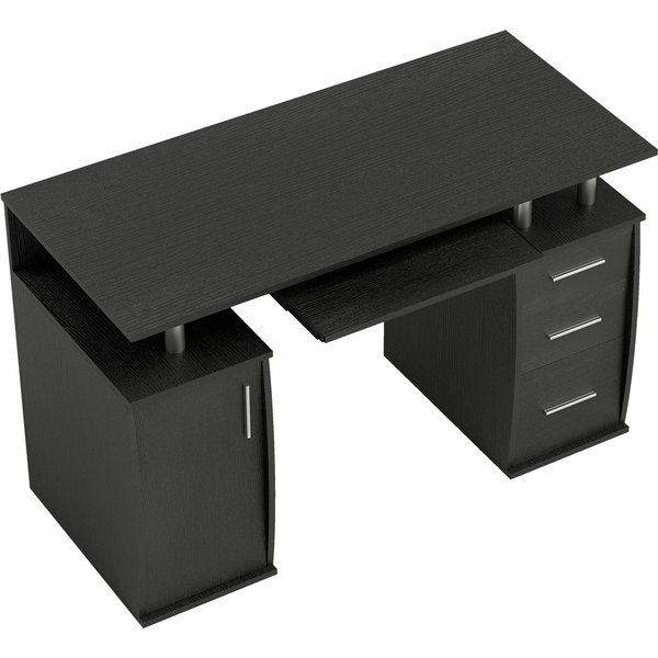 HOMCOM Computerschreibtisch, Computertisch 120 x 55 cm mit Tastaturauszug, 3 Schubladen, Fach für PC-Gehäuse und offene Regalfächer, für Schlafzimmer, Zuhause, schwarz Aosom