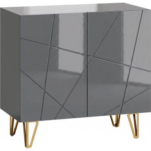 HOMCOM Modern Luxe High Gloss Sideboard, with Hairpin Legs - Grey | Aosom Ireland