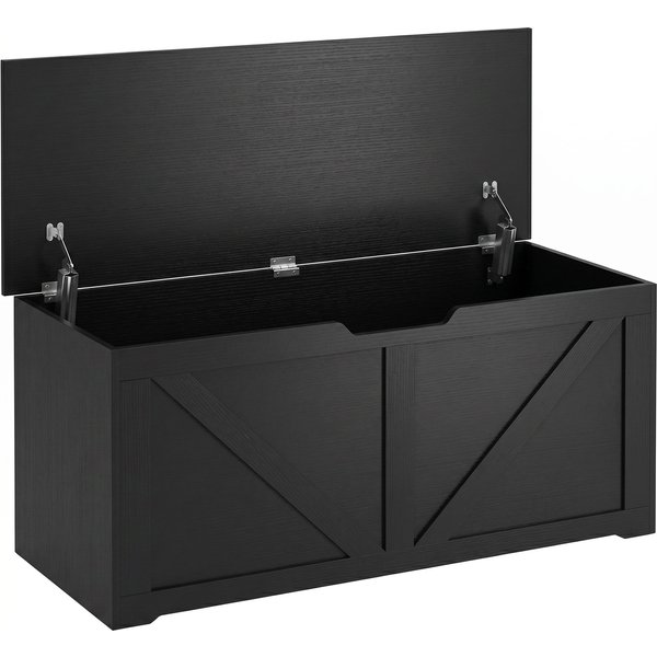 HOMCOM 127L Home Storage Box, with Safety Hinges - Black Wood-Effect