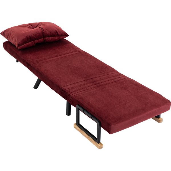 HOMCOM 4-in-1 Schlafsessel für 1 Person, klappbarer Sessel mit 5-fach verstellbarer Rückenlehne, Schlafsofa mit Kissen, Armlehnen, gepolsterter Sitz, Velours für Wohnzimmer, 63x73x81 cm, Weinrot Aosom