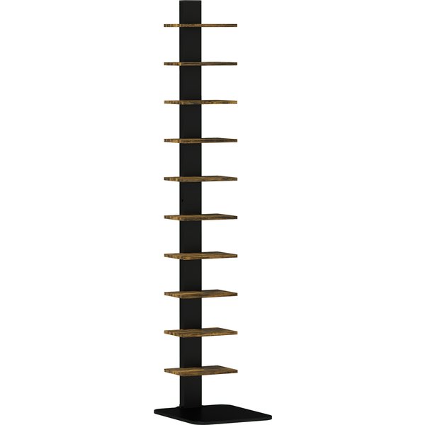 HOMCOM Vertikales Säulenregal mit 11 Ablagen, schmales hohes platzsparendes Regal, Stahlgestell, industrieller Stil für Wohnzimmer, Schlafzimmer, Büro, Ecke, 34.5x41.5x163.5 cm, Rustikales Braun Aosom