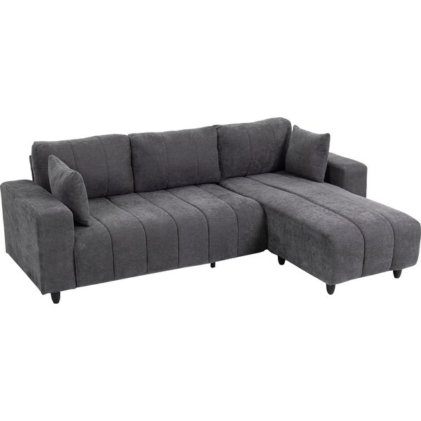 HOMCOM Modulares Ecksofa 242 cm, 3‑Sitzer in L‑Form mit rechts-/linksseitiger Ottomane, breite Sitzfläche, Federkernpolster, 2 Kissen, Leinenoptik-Stoff, Stahlgestell, für Wohnzimmer, Büro, Grau Aosom