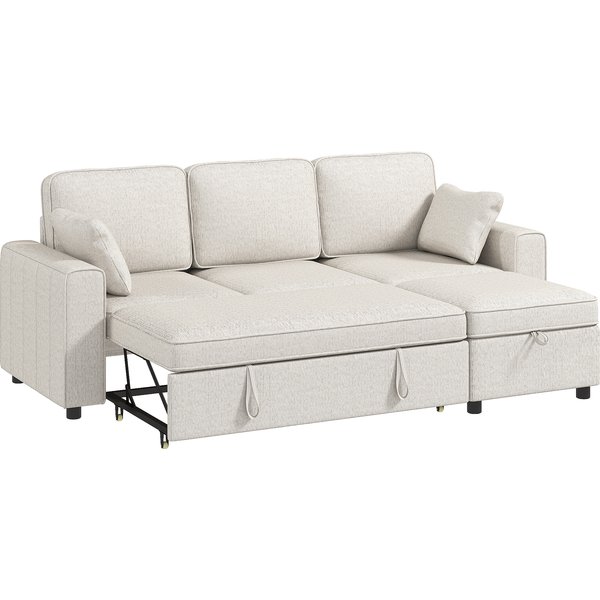 HOMCOM Eck-Schlafsofa aus Chenille, Modulares 3‑Sitzer-Schlafsofa 225 cm mit Aufbewahrungs-Pouf, Große Sitzfläche, Kissen inklusive, Taschenfederkern, für Wohnzimmer, Büro, Apartment, Beige Aosom