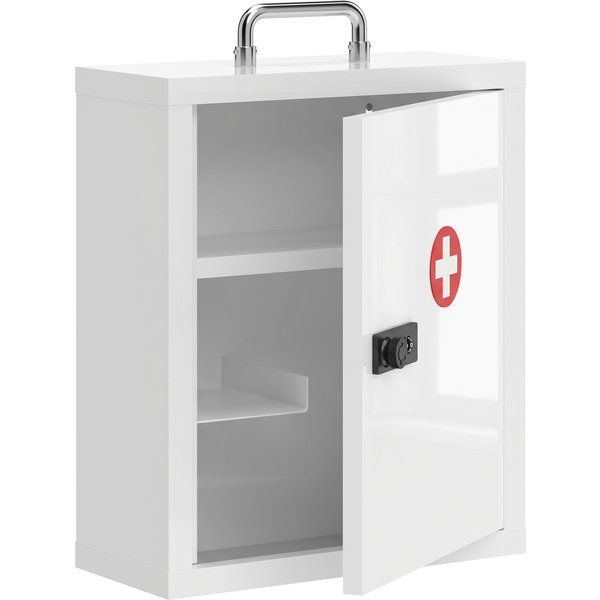 Homcom Armoire à MéDicaments Murale Avec Serrure à Combinaison, 3 Niveaux, Armoire De Premiers Secours Verrouillable En Acier, Blanc-image