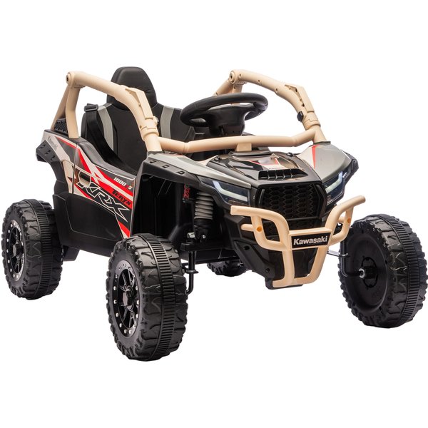 AIYAPLAY Kinder Elektroauto 12V KAWASAKI Kinderauto UTV mit 2 Motorn, 2,4 GHz Fernbedienung, Elektrofahrzeug mit Federungssystem, LED-Leuchten, Musik, Hupe für 3-8 Jahre, Gelb Aosom