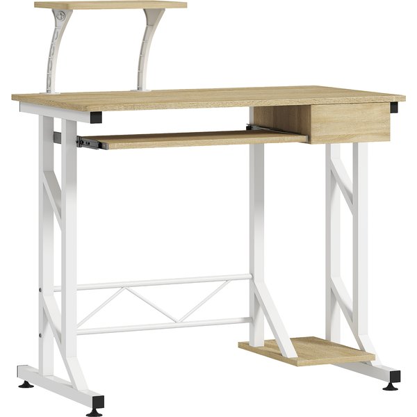 HOMCOM Schreibtisch mit Tastaturauszug und Schublade, Computertisch für Büro 90x50x100 cm Eiche Aosom