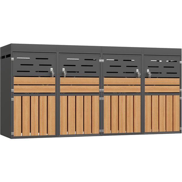 Multifunktionaler Außenschrank mit integriertem Pflanzkasten, Jalousien-Lüftung gegen Gerüche, 264x80x128 cm, Grau