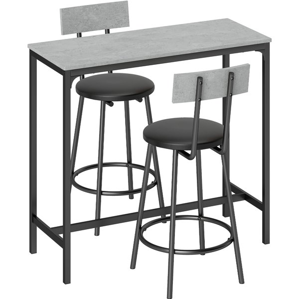 Homcom Ensemble Table De Bar Avec 2 Tabourets RembourréS Et Repose-Pieds Pour Salle à Manger, Petits Espaces, Gris-image