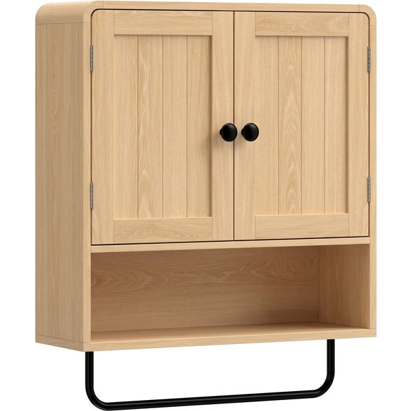 HOMCOM Bathroom Cabinet Wall Mounted, Bathroom Wall Cabinet with 2 Doors, Adjustable Shelf Storage for Toilet, Oak | Aosom Ireland