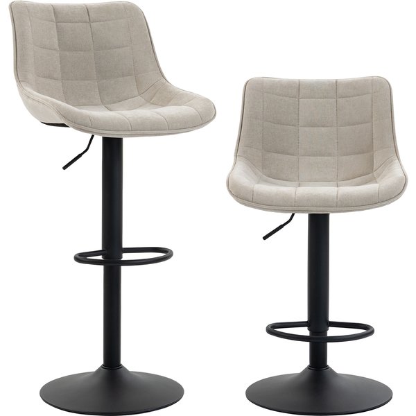 HOMCOM Set 2 Barhocker im Leinen-Velours-Look, höhenverstellbar, 360° drehbar, Küchenhocker mit Fußstütze, Rückenlehne, Kohlenstoffstahl-Sockel, modern, Creme Aosom