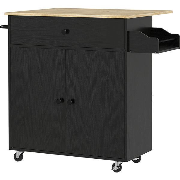 Homcom Desserte De Cuisine Avec Tiroir, Compartiment, Barre Porte-Serviette, 106 X 42 X 87 Cm, Noir/ChêNe-image