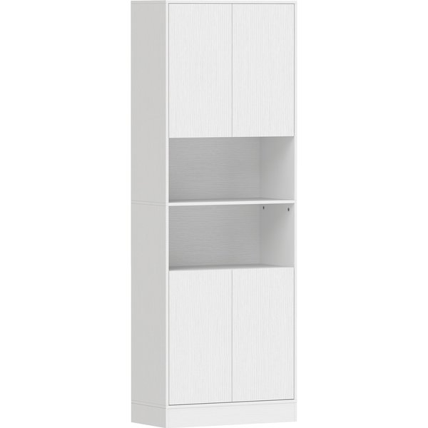 Homcom Armoire Haute De Cuisine Avec 4 Portes à CharnièRes à Fermeture Douce Estantes RéGlables 2 Compartiments Ouverts Blanc-image
